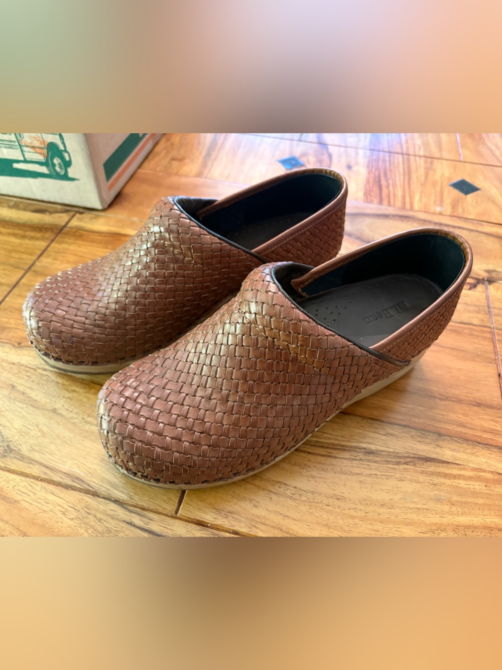 L.L. Bean Clogs Woven Leather Slip-On Mules in Cognac Brown womens 7